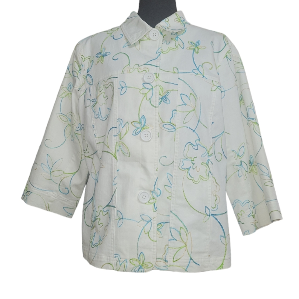 TANJAY Womens Jacket, Size 12, beaut Embroidered Floral, Cotton, Lined